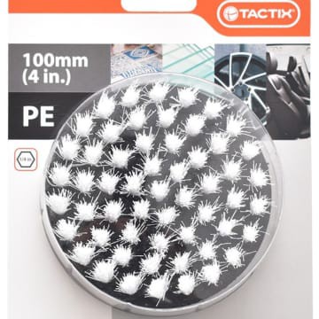 Mata Sikat bor 10cm tactix / DRILL BRUSH WHITE SOFT 100MM (4INC) / Tactix Sikat Poles Soft 10 Cm