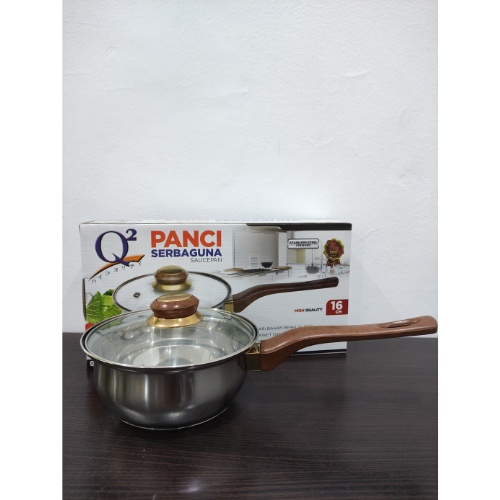 Panci Susu Stainless panci rebus 8216 16cm dg tutup kaca gagang panjang