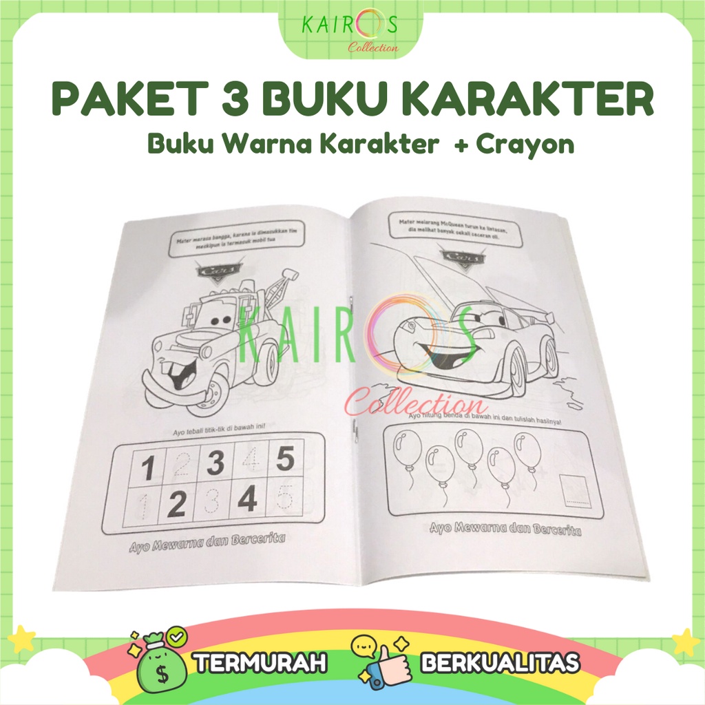 Buku Mewarnai Anak Karakter &amp; Crayon 12 Warna Paket Edukasi