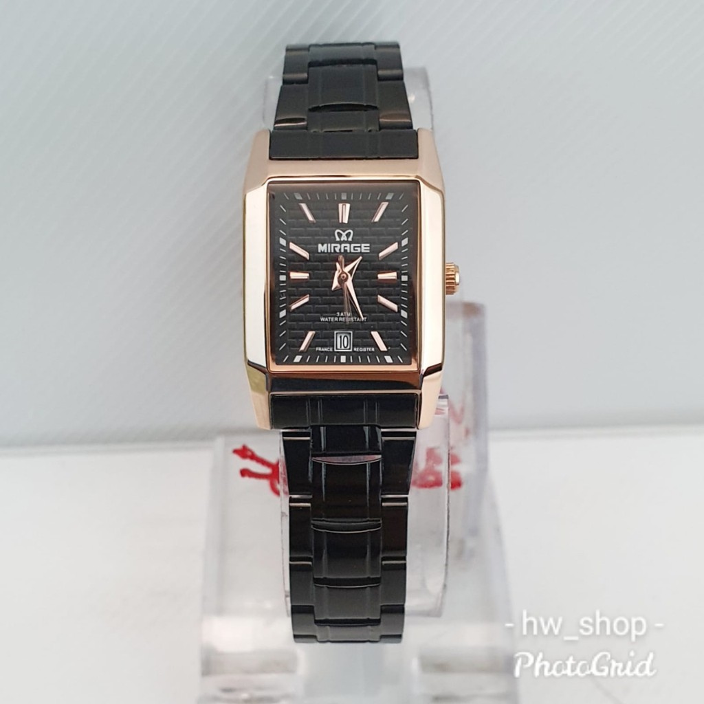 Jam Tangan Wanita Mirage Original 7715 Hitam Rosegold Water Resistant Bergaransi Resmi