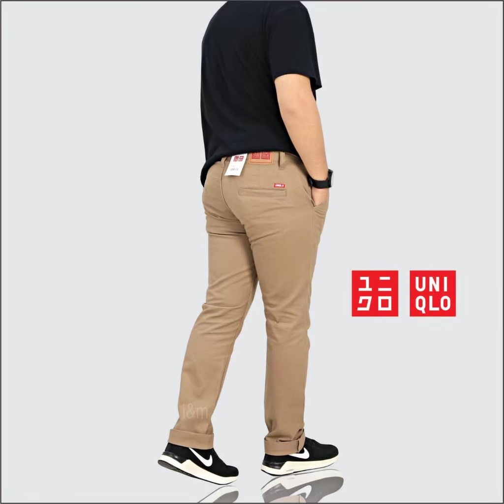 [ BAYAR DITEMPAT ] COD-Celana chino Pria Slim-Fit UNIQLO Premium I'M Rules/Celana cino kerja harian kantor cream murah-3
