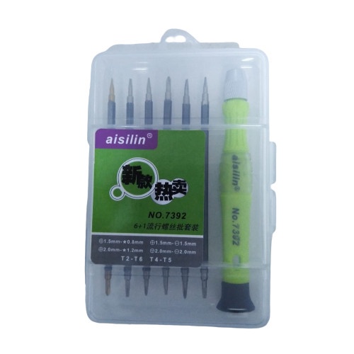 Obeng Set Bolak Balik 7 in 1 Aisilin 7392 7pcs Screwdriver Plus Minus Star Reparasi Tools Jam HP