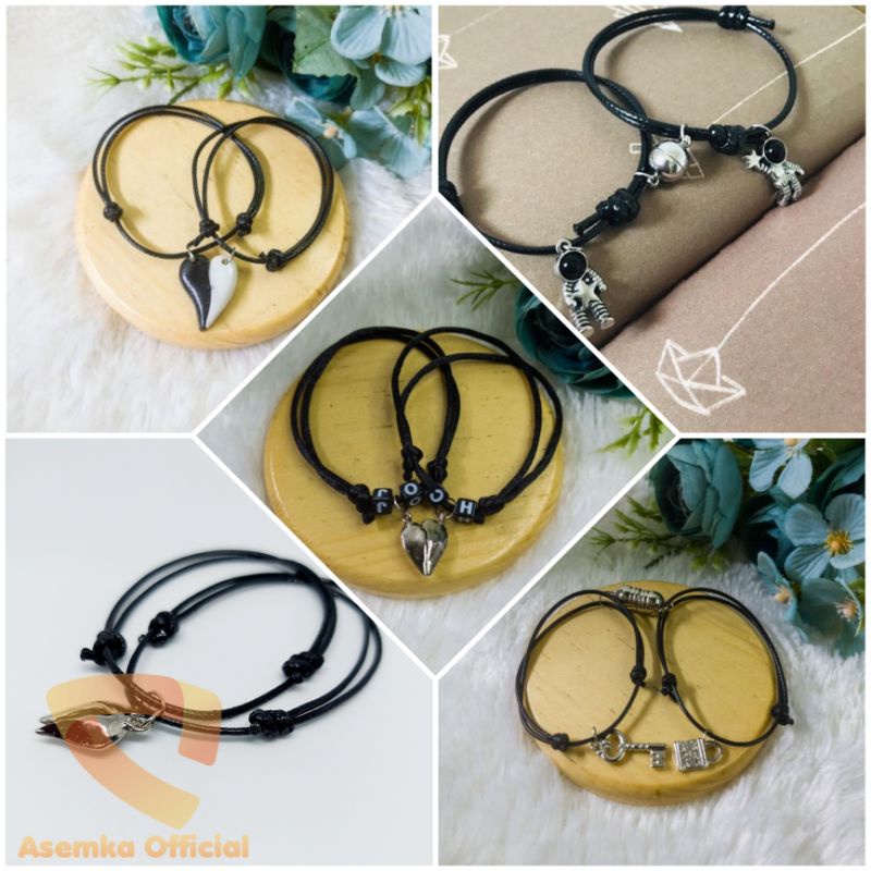 gelang magnet couple / persahabatan astronot,gembok kunci,pelangi,sandal,hati,smile,bintang terlaris bahan anti air