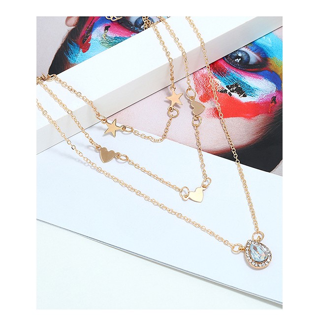 LRC Anting Tusuk Fashion Gold Love Multilayer Necklace Y61573