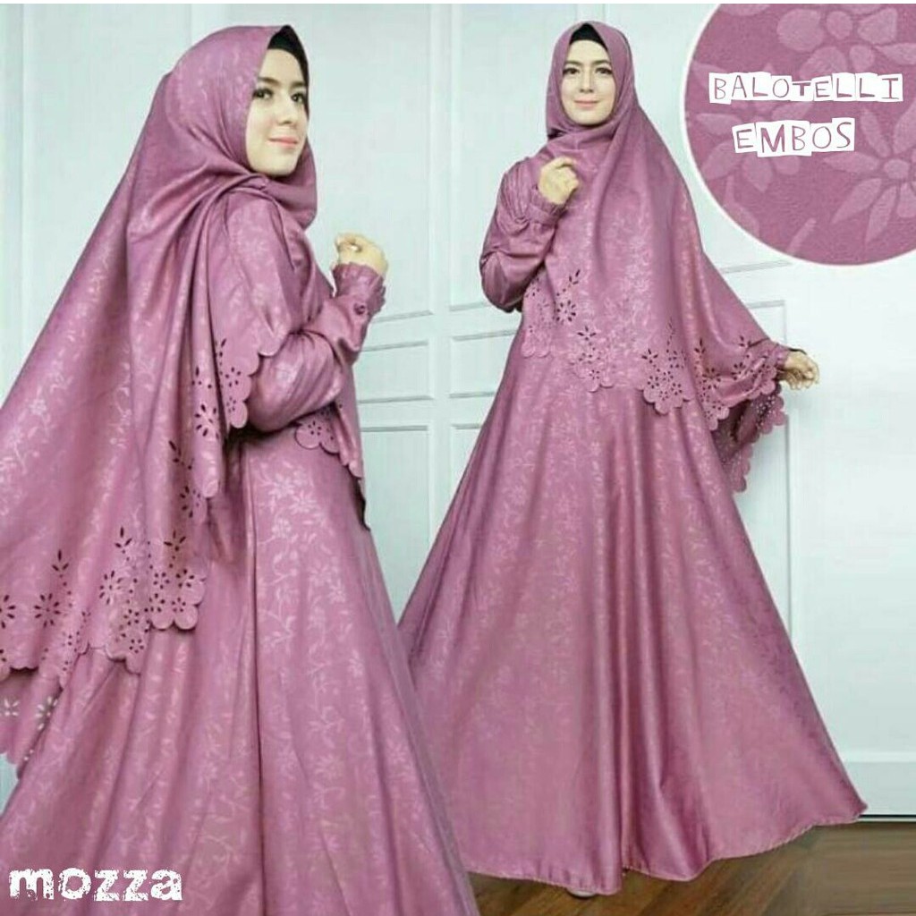Maxi Dress Embos + Bergo bahan Balotelli High Quality Mozza Syari