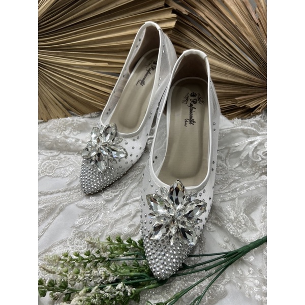 sepatu wedding wanita pesta Melissa putih 7cm kaca