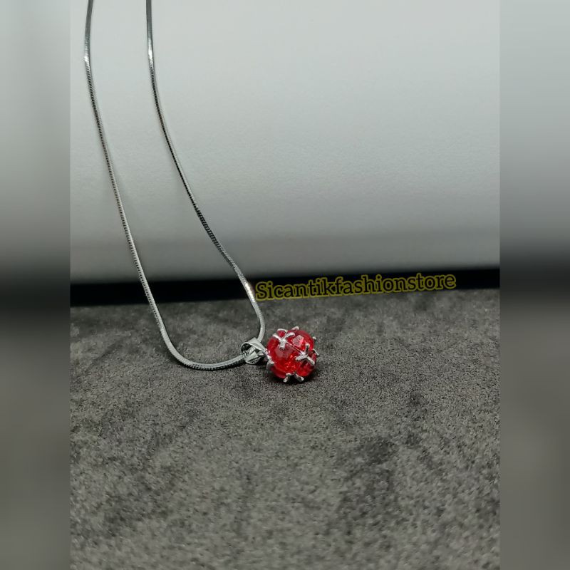 Kalung Titanium liontin permata merah Fashion wanita terlaris anti Karat tidak luntur liotin kristal