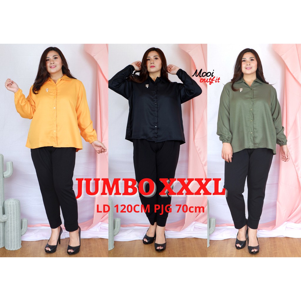 Kemeja Jumbo Wanita / Kemeja Wanita Jumbo Ld 120 / Kemeja Polos Jumbo Wanita / Atasan Wanita Jumbo / Blouse Wanita Jumbo