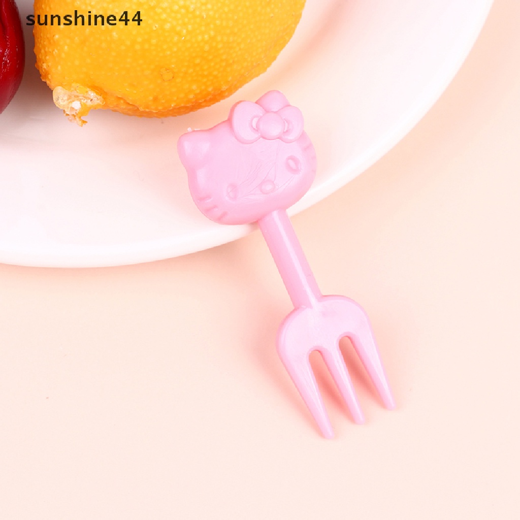 Sunshine 10Pcs Garpu Buah / Dessert / Kue / Bento Mini Motif Kartun Hewan Untuk Anak