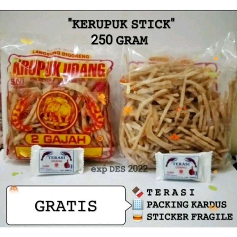 

KERUPUK UDANG STIK CAP DUA GAJAH / KUALITAS PREMIUM /GRATIS terasi khas CIREBON