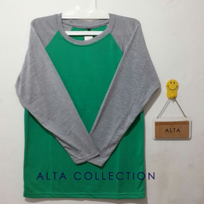 Kaos polos raglan - hijau tosca tangan misty