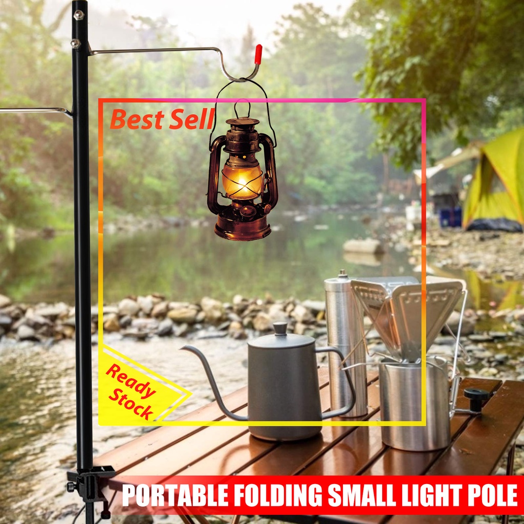 Folding Lantern Post Pole - Collapsible Hanging Light Stand Holder Hook