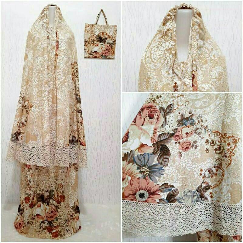 Mukena Dewasa Katun Jepang shabby renda rajut ready motif bunga besar.........