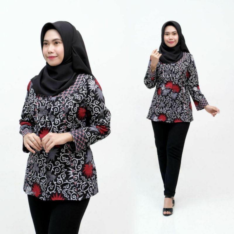 tey-17 Batik wanita ASJ SA HRB026 Kenongo Kemeja Tosca Pendek-No 2 Kembang Langit