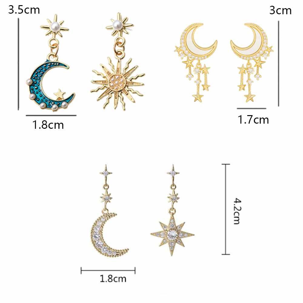 Lily Stud Earrings Retro Anting Menjuntai Bulan Bintang Mewah