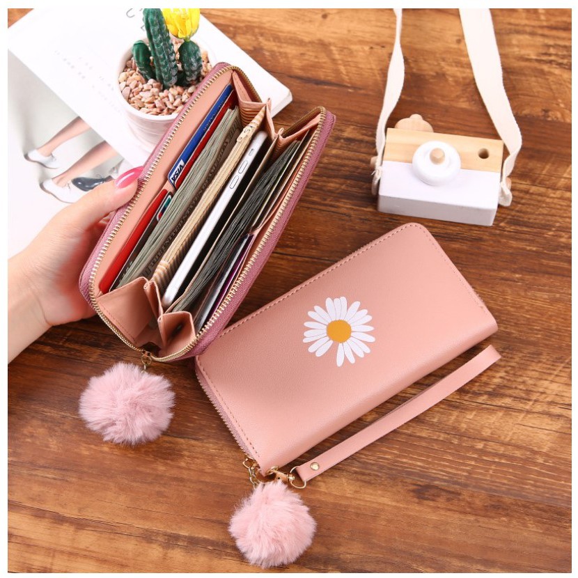 WBS - Dompet Wanita Koin / kartu Dompet Wanita Panjang Motif Bunga Daisy Korean Fashion / TF048-2