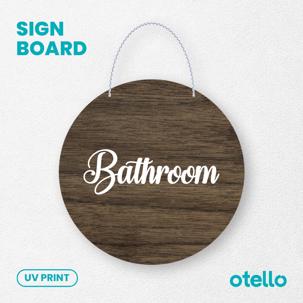 Otello - Papan Tulisan Bathroom Sign Kayu Wooden Papan Keterangan Label Nama Ruangan Gantungan Rantai