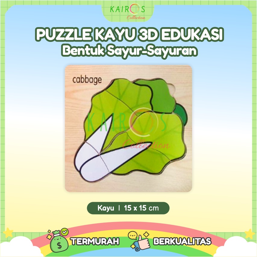 Puzzle Kayu Edukasi Anak Sayuran Puzzle 3D Kayu Balita