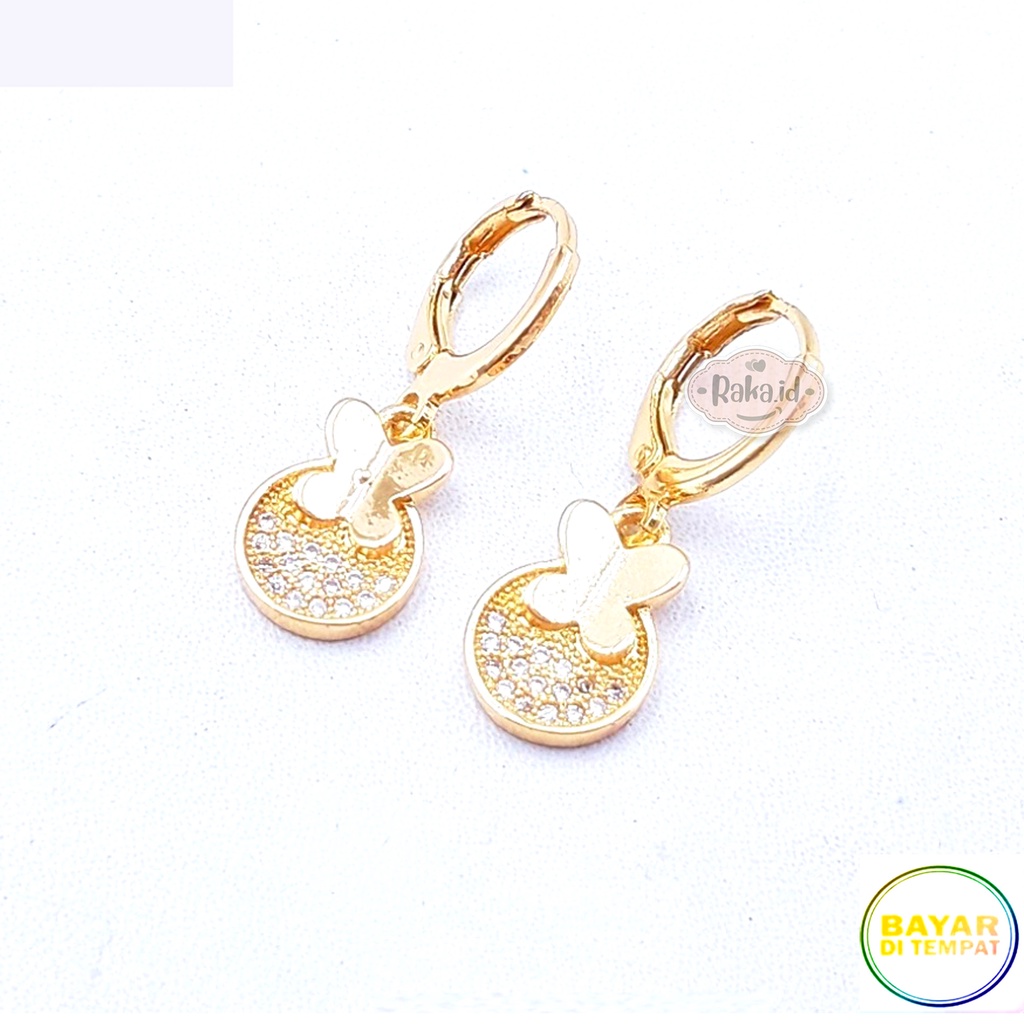 Anting Clip / Klip Motif Coin Kupu Mas Gold Perhiasan Aksesoris Wanita 960