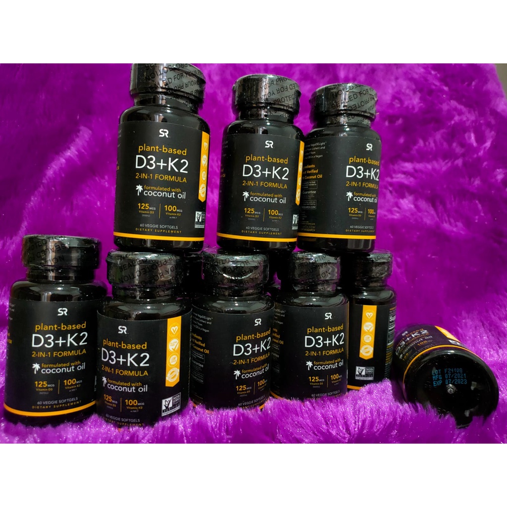 Vitamin SR K2 D3 5000 iu 60 softgel by Sports Research MK7 Usa Original