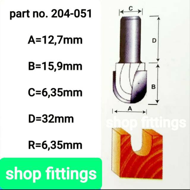 Mata Router Profil Bulat 13mm Ujung Kepala Round Nose Bit benz 204 051