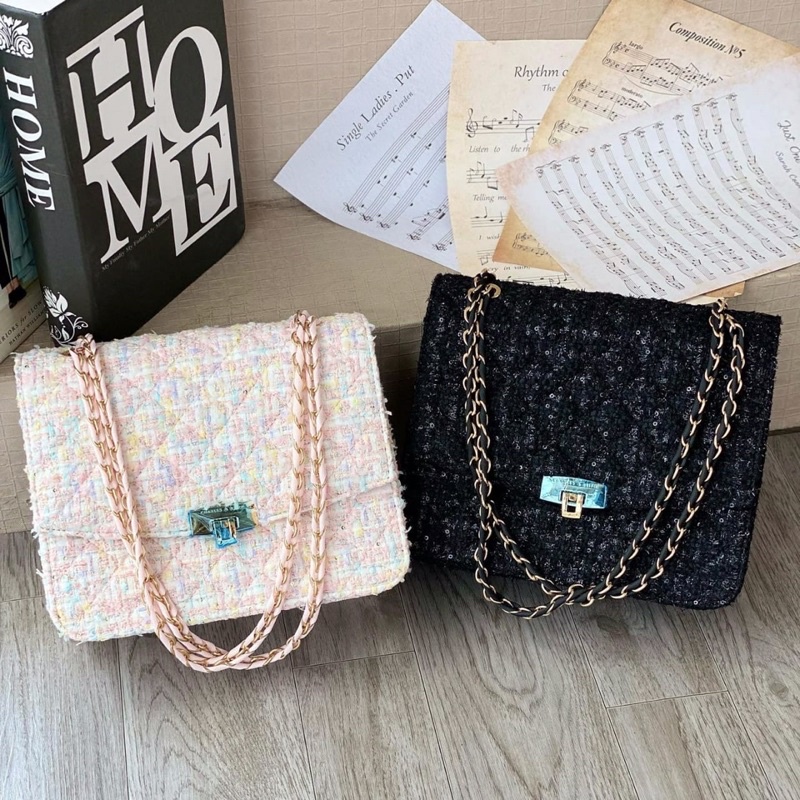 CK tweed chain strap bag