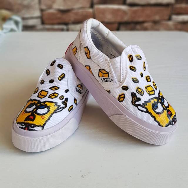 SEPATU KIDS JUNIOR VANS SPONGEBOB SLOP YELLOW KUNING PUTIH  HITAM KADO ANAK KECIL TK SD COWOK CEWEK LUCU MURAH