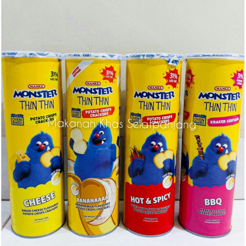 Mamee Monster Thin Thin Potato/ Thin Thin Banana/Thin Thin BBQ/ Thin Thin Cheese/Thin Thin Pedas 100