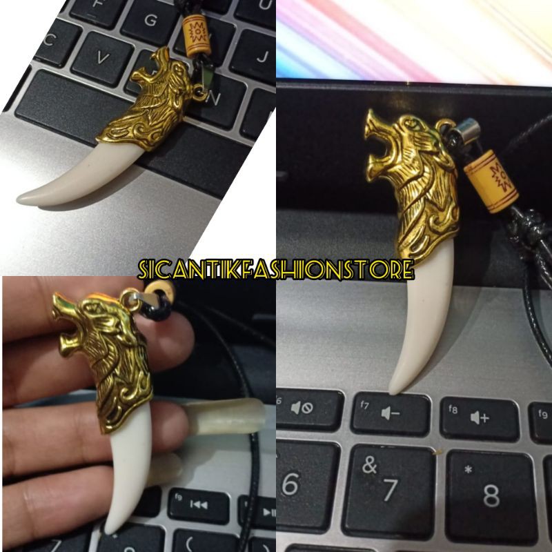 Kalung Tali Bandul Pria Motif Taring Kepala Macan Terlaris Anti Karat Tidak Luntur Fashion Pria