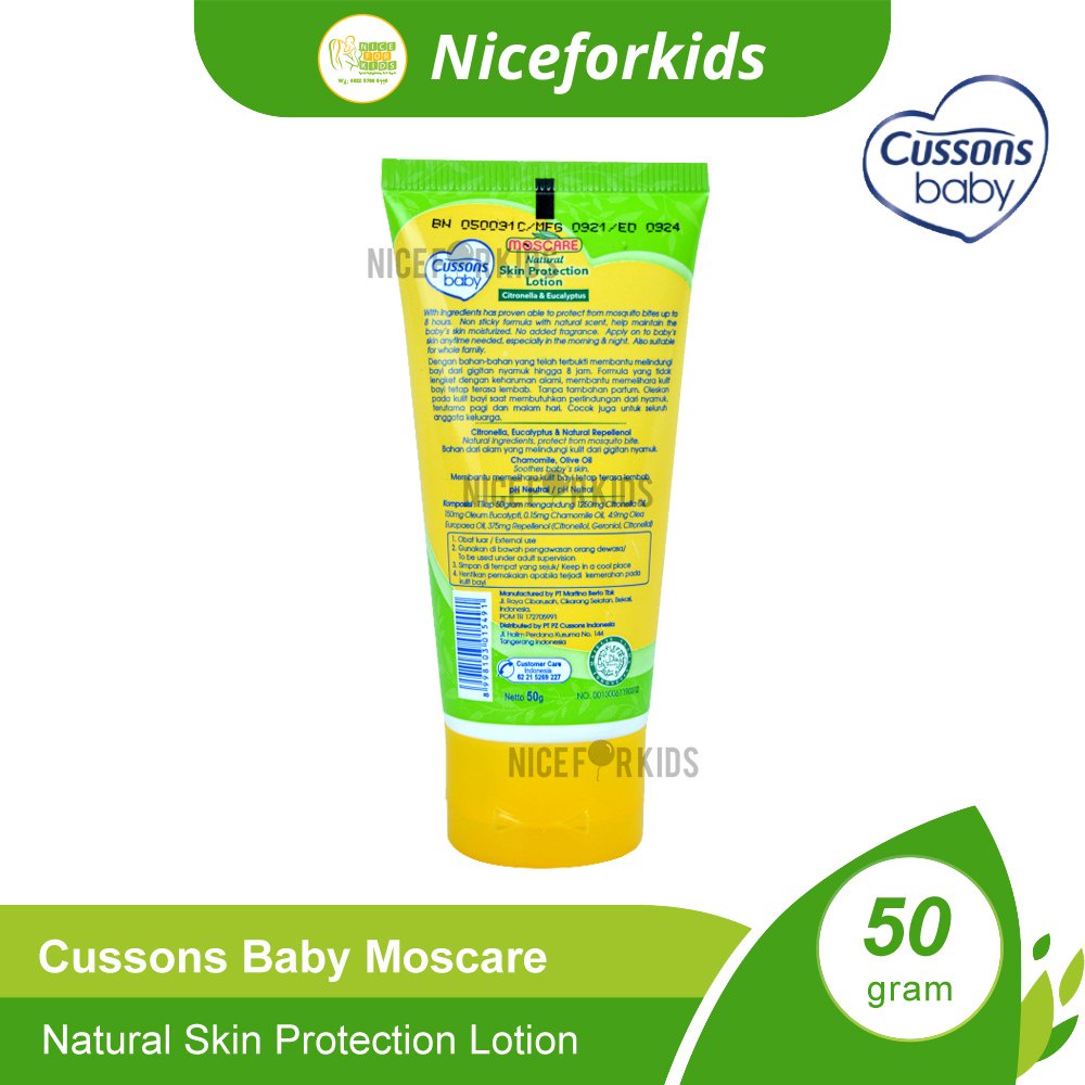 Cussons Baby Moscare Natural Skin Protection Lotion 50gr / Lotion Bayi Anti Nyamuk 50gr