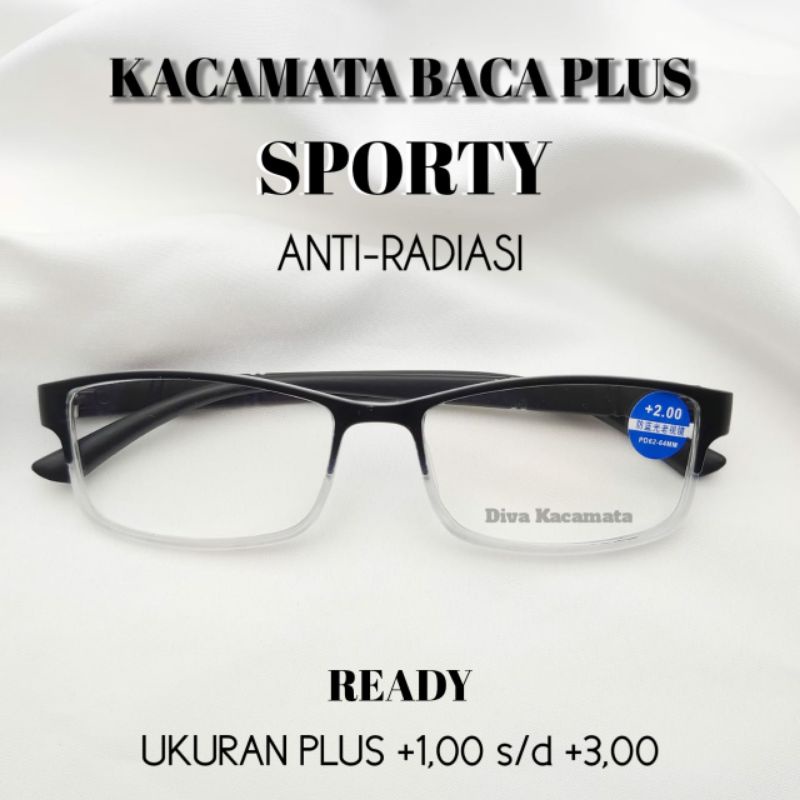Kacamata Baca Plus Sporty Pria/Wanita | Kacamata Baca Ringan Murah | Kacamata Plus Antiradiasi
