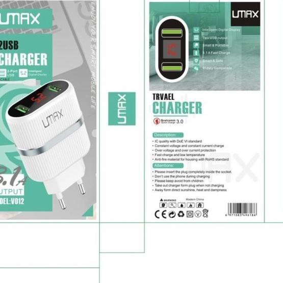 ♧ Charger UMAX DIGITAL LED LCD INDIKATOR V012 V 012 V-012 Dual Port 3.1a ♖