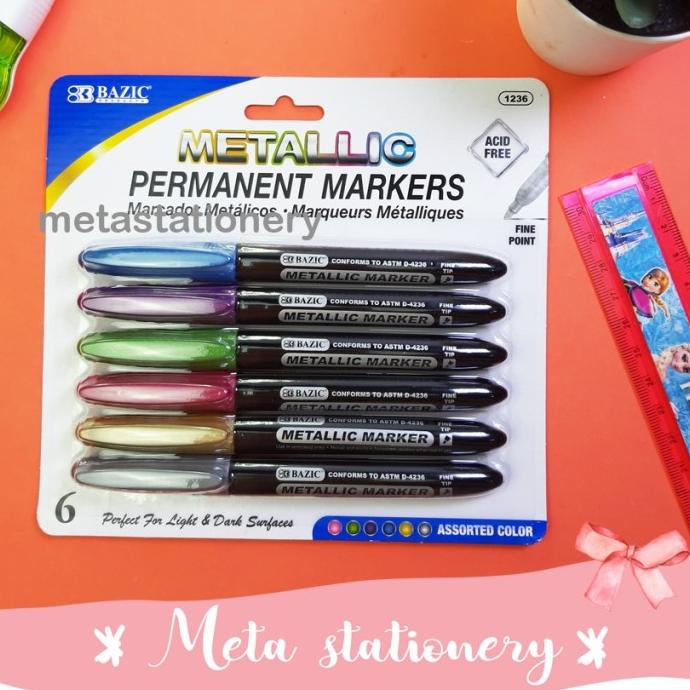 

Office & Stationery | Alat Tulis | Metallic Permanent Marker Bazic 6 Color / Spidol Permanent Metalik | Best Seller