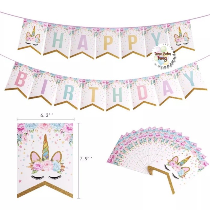 Banner Happy Birthday / Bunting Flag Ulang Tahun Unicorn Sparkling