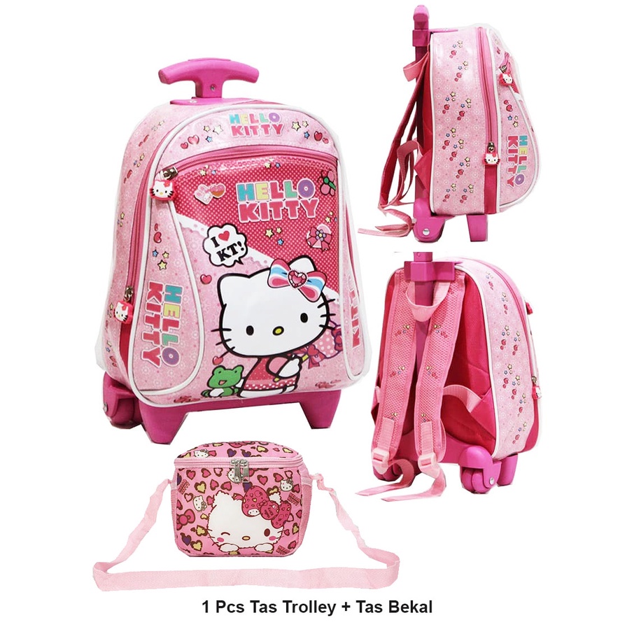 KADO CANTIK SET TROLLEY TAS DORONG ANAK PAUD PEREMPUAN Bahan Tahan Air + Tas Bekal