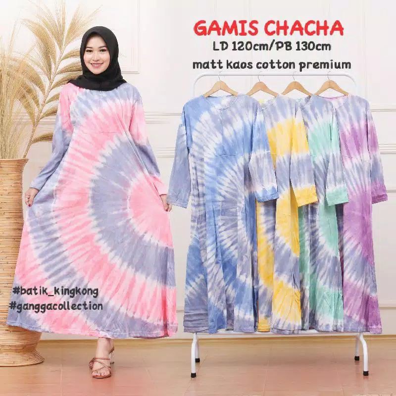 Daster kaos batik lengan panjang jumbo pelangi polka tiedye/adem termurah daster kaos pekalongan