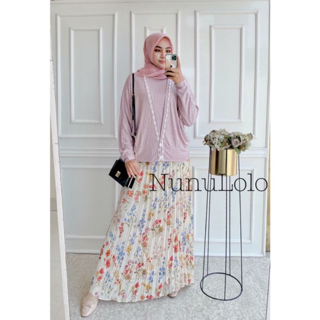 kalena set 3in1 by nunulolo outer inner rok setelan kaos knit import rok plisket ceruty