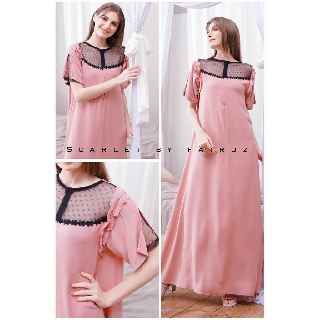 Homedress Fairuz Scarlet Homey Dress Muslim Baju Pakaian Wanita Fashion Daster Rumahan Payung renda