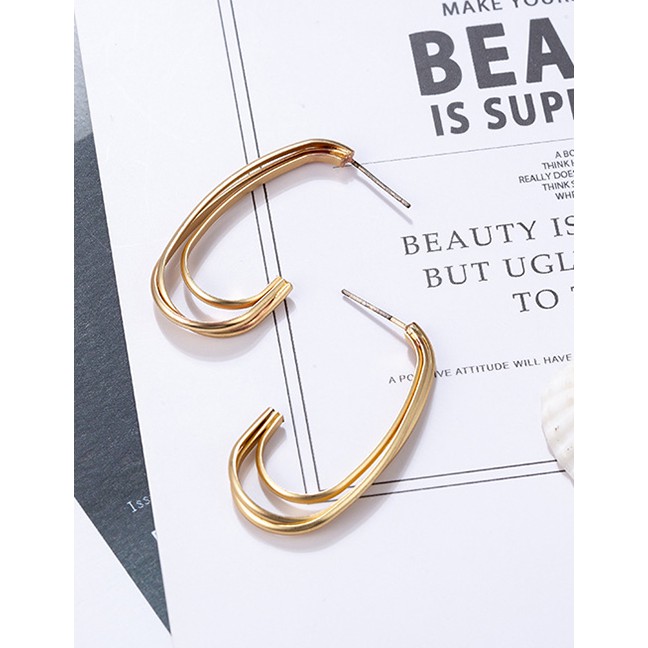 LRC Anting Tusuk Fashion Gold Color Pure Color Design Multi-layer Earrings F21960