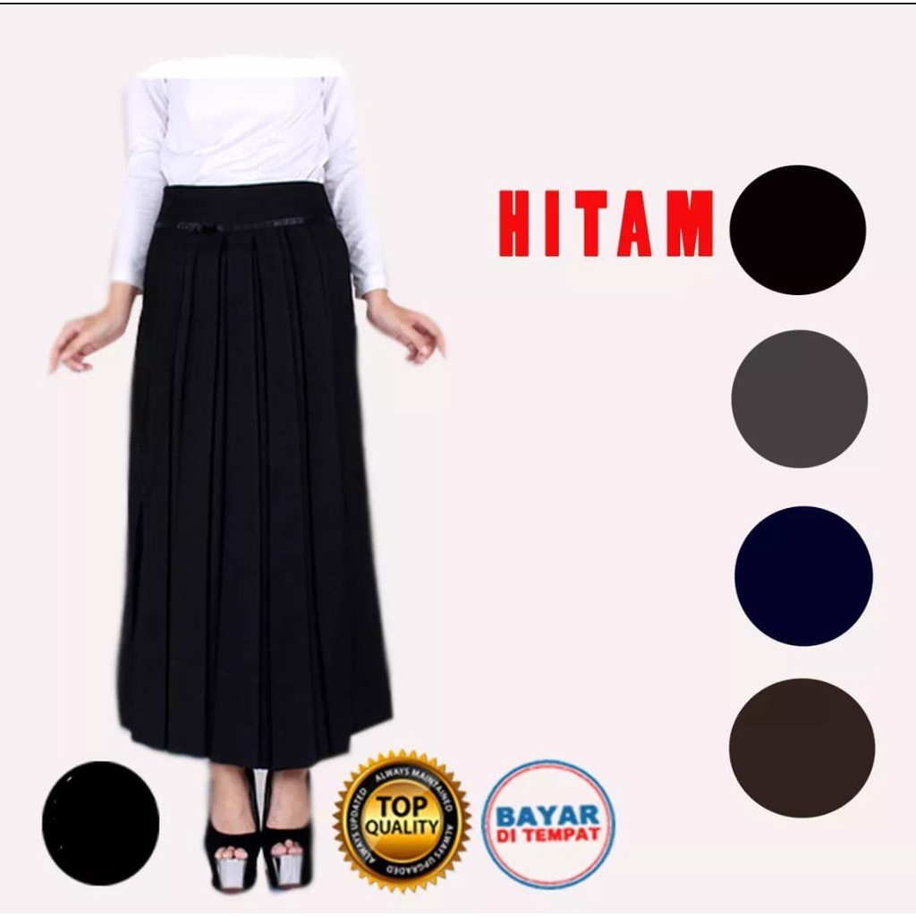 ROK PLISKET KERJA PANJANG WARNA HITAM ROK HITAM PANJANG