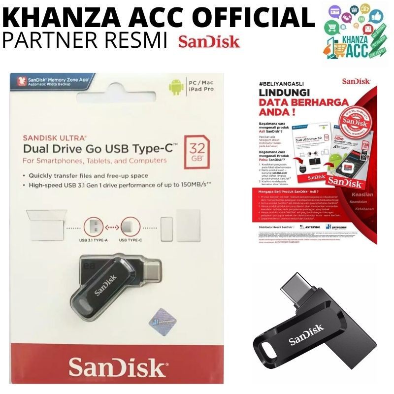 KHANZAACC Sandisk Ultra Dual Drive Go OTG 32GB 64GB 128GB 256GB USB Type-C USb 3.1