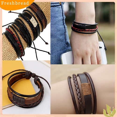 Fresh| Gelang Bangle Kulit Pu Multilapis Gaya Vintage Retro Untuk Unisex