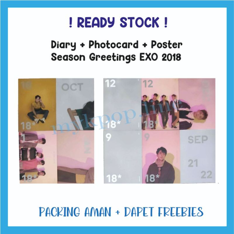 Diary EXO Season Greeting 2018 Photocard Poster PC Sg Xiumin Chanyeol Sehun Kai Chen Januari Oktober