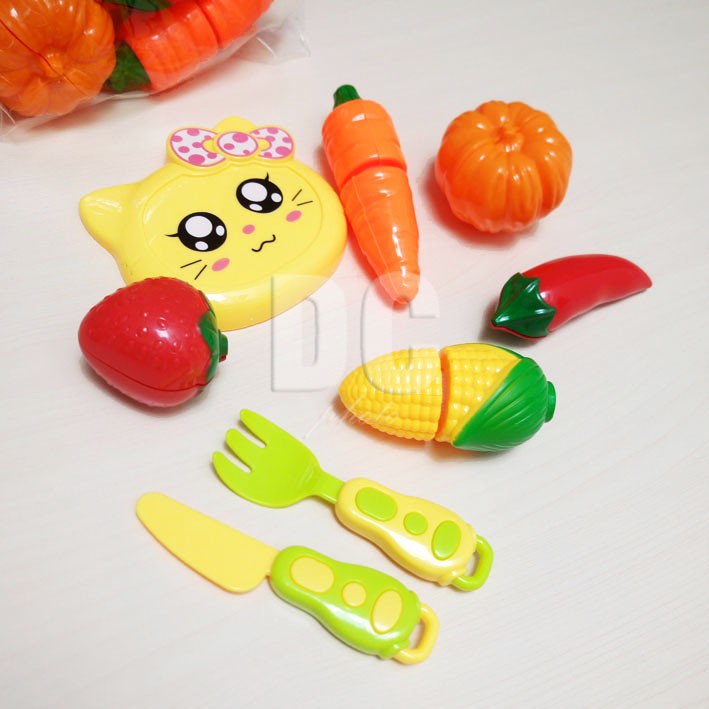 Yummy Cooking 8in1 BESAR Mainan Masak-masakan Buah &amp; Sayur Potong, Talenan &amp; Pisau