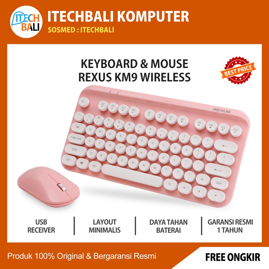 Keyboard &amp; Mouse REXUS KM9 Combo Wireless -Pink | ITECHBALI