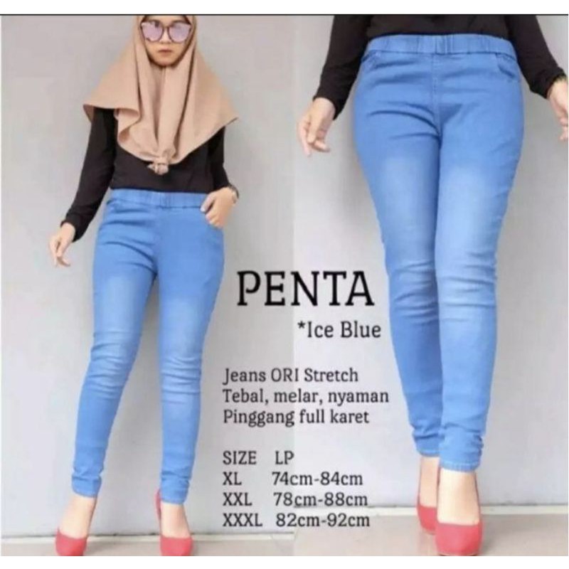 CELANA JENGGING JEANS WANITA PINGGANG KARET uk 27-34