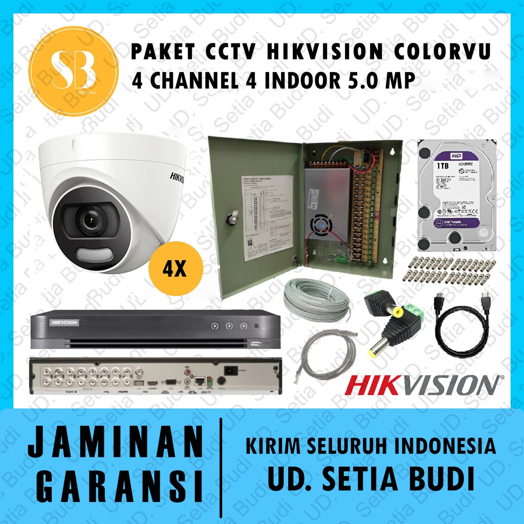 Paket CCTV Hikvision Colorvu 4 Channel 4 Indoor 5.0 MP