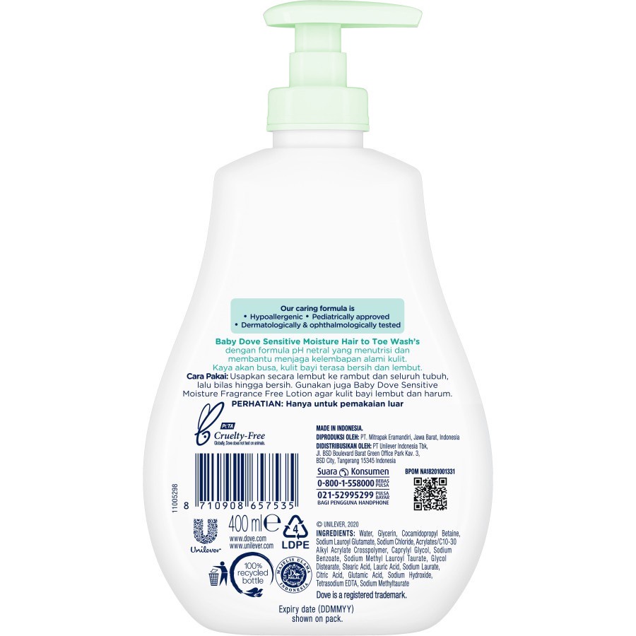 BABY DOVE HAIR TO TOE BABY WASH SENSITIVE MOISTURE - 400ML /50363