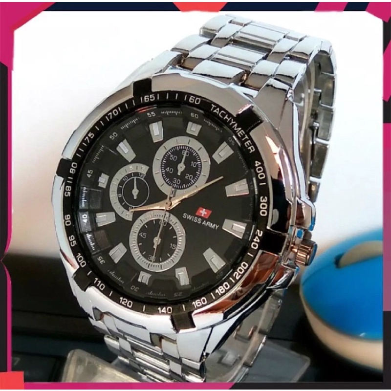 Promo!!!Jam Tangan Pria Rantai Sport Sa Chrohograft Stainless Steel Free Baterai Cadangan