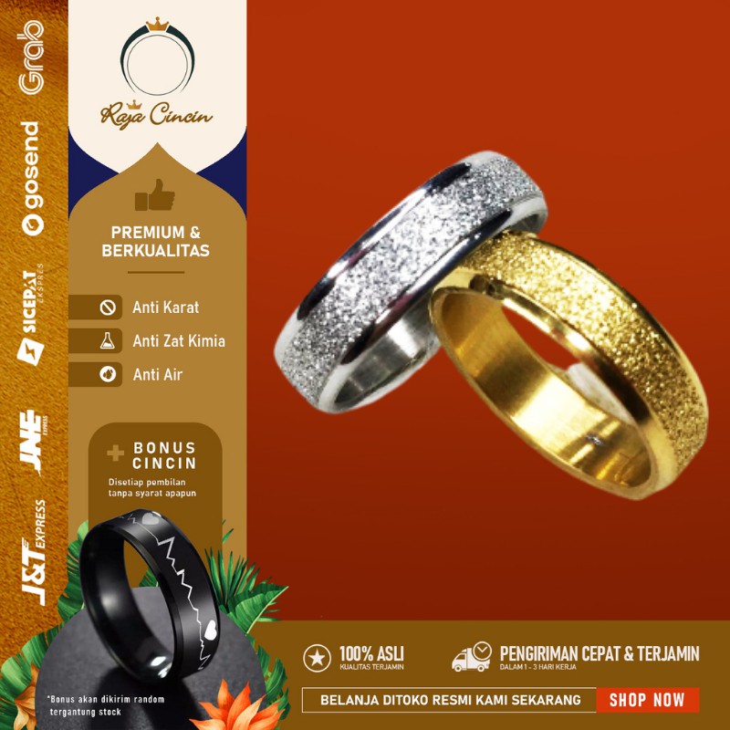 Cincin Titanium Wanita Pria Anti Karat Pasir Polos